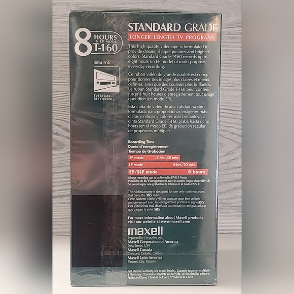 Maxell T-160 VHS Blank Tapes (Up To 8 Hours Per Tape) , NOS Sealed 4 Pack - Picture 3 of 3